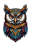 AI generated Owl head illustration in cartoon style isolated on transparent background. png