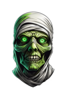 ai generado zombi cabeza con verde ojos en transparente antecedentes png