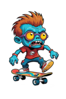 AI generated Skateboarder zombie Illustration on transparent background. png