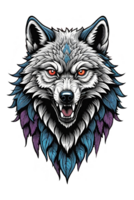 AI generated Illustration of a wolf head on a checkered background png