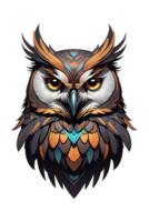 AI generated Owl head illustration in cartoon style isolated on transparent background. png