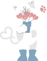 happy valentine's day with cat holding heart shape plant, love concept, flat png cartoon character design transparent