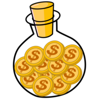 Gold coins in glass bottle, investing fund savings. png