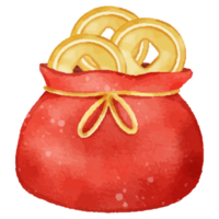 Red bag for Chinese New Year and golden coins. png