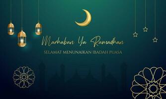 Marhaban ya Ramadhan welcoming of Ramadan Kareem and Happy fasting vector