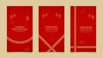 Chinese Happy New Year Social Media Stories Template with Chinese Pattern Brushes Border and Chinese Style Lanterns vector