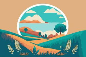 circulo de hora boho mínimo paisaje ilustración naturaleza montañas resumen Arte vector