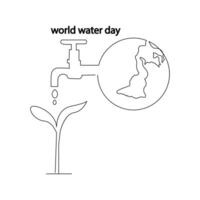 World water day continuous single line drawing and one line water droplets outline vector art illustration