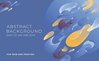 Design of abstract dynamic liquid shapes for header, banner, flyer. Horizontal. Blue colors. Vector flat illustration