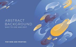 Design of abstract dynamic liquid shapes for header, banner, flyer. Horizontal. Blue colors. Vector flat illustration