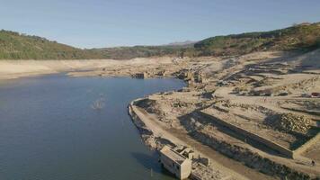 Aceredo ghost village emerges from cracked earth, drought in Galicia Aerial View video