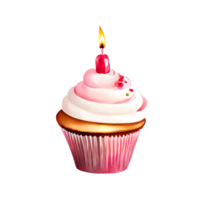 AI generated Cute Tiny Cupcake With Candle Isolated Transparent Cartoon Illustration png