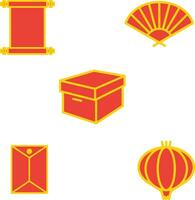 Chinese New Year element, envelope, gift box, fan, letter hanger and lanterns. vector