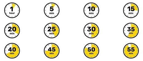 All Minutes Analog Clock Icon set white background design. vector