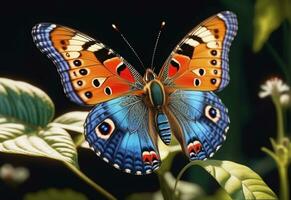 ai generado un mariposa es sentado en un planta con hojas foto