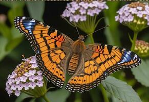 ai generado un mariposa es sentado en un planta con hojas foto