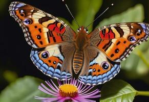 AI generated a butterfly is sitting on a plant with leaves photo