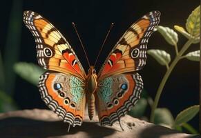 AI generated a butterfly is sitting on a plant with leaves photo