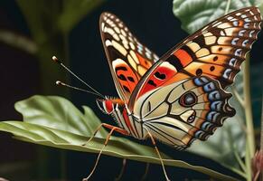 AI generated a butterfly is sitting on a plant with leaves photo