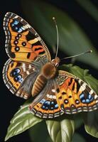 ai generado un mariposa es sentado en un planta con hojas foto