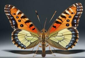 ai generado un mariposa es sentado en un planta con hojas foto