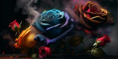 AI generated a colorful rose with smoke coming out of it photo