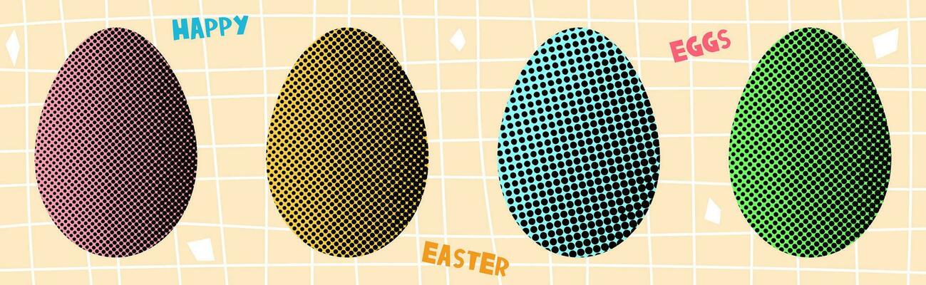 Set of Easter eggs made with halftone design. Colorful Easter eggs.