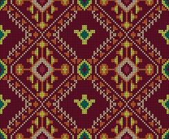 Colorful seamless textile patterns with Thai motifs on red background vector
