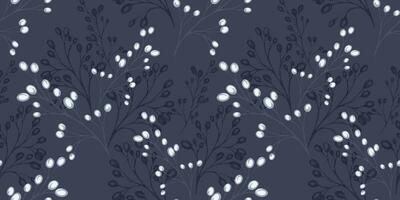 Seamless pattern with vector hand drawn decorative, artistic, abstract branches and berries, drops. Monotone grey creative floral print. Template for design, textile, fashion, fabric,  wallpaper