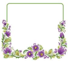 Hand-drawn floral painting isolated border frame. Ukrainian folk art, traditional decorative painting style Petrykivka. Perfect print for cards, decor vector