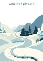 winter landscape background with mountain,tree.Editable vector illustration for postcard,a4 vertical size