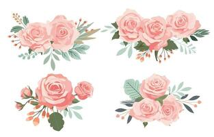 pink rose object element set with leaf.illustration vector for postcard,sticker