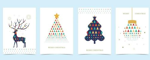 Christmas geometric background 2024 with christmas tree,reindeer.Editable vector illustration for postcard,a4 size