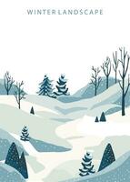 invierno paisaje antecedentes con montaña,árbol.editable vector ilustración para postal, a4 vertical Talla