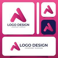 a logo design with a pink triangle and square vector