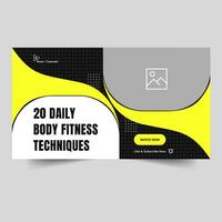 Creative fitness video tutorial thumbnail banner design, workout plan video cover banner design, fully editable vector eps 10 file format