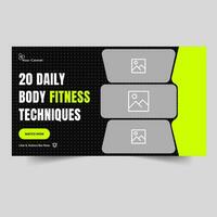 Daily body fitness video tutorial thumbnail banner design, workout plan tips and tricks video cover banner design, fully editable vector eps 10 file format