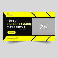 Video tutorial online learning techniques video thumbnail banner design, education system tips and tricks video vlogging thumbnail, editable vector eps 10 file format