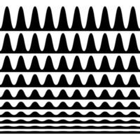 A collection of wavy zigzag horizontal wiggly lines, seamless borders, and smooth and angular graphic design elements set on a white background. vector