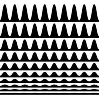 un colección de ondulado zigzag horizontal ondulante líneas, sin costura fronteras, y suave y angular gráfico diseño elementos conjunto en un blanco antecedentes. vector