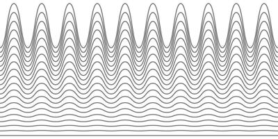 un colección de ondulado zigzag horizontal ondulante líneas, sin costura fronteras, y suave y angular gráfico diseño elementos conjunto en un blanco antecedentes. vector