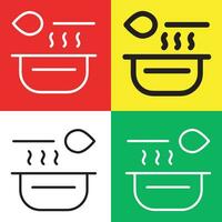 Bowl Vector Icon, Outline style icon, from Adventure icons collection, isolated on Red, Yellow, White and Green Background.