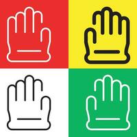 Glove Vector Icon, Outline style icon, from Adventure icons collection, isolated on Red, Yellow, White and Green Background.