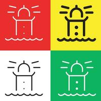 Lighthouse Vector Icon,  Outline style icon, from Adventure icons collection, isolated on Red, Yellow, White and Green Background.