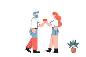 amor Pareja tiene un bueno relación, hombre y mujer participación un rojo corazón forma, minimalista Pareja concepto para San Valentín día y amor día ,vector amante ilustraciones. vector