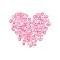 Vector template of realistic heart shaped pink rose petals on isolated background. Illustration for design of love greeting card, March 8, Valentines Day, wedding invitation. Romantic wallpaper.