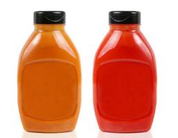 sauce bottles closeup photo