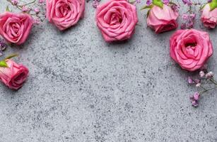 Valentine's Day card. Pink roses and gypsophila flowers photo