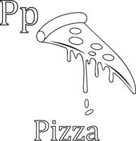 Alphabet letter p for pizza coloring page for kids vector