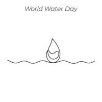 World Water Day continuous single line art drawing and one line water drop outline vector art illustration